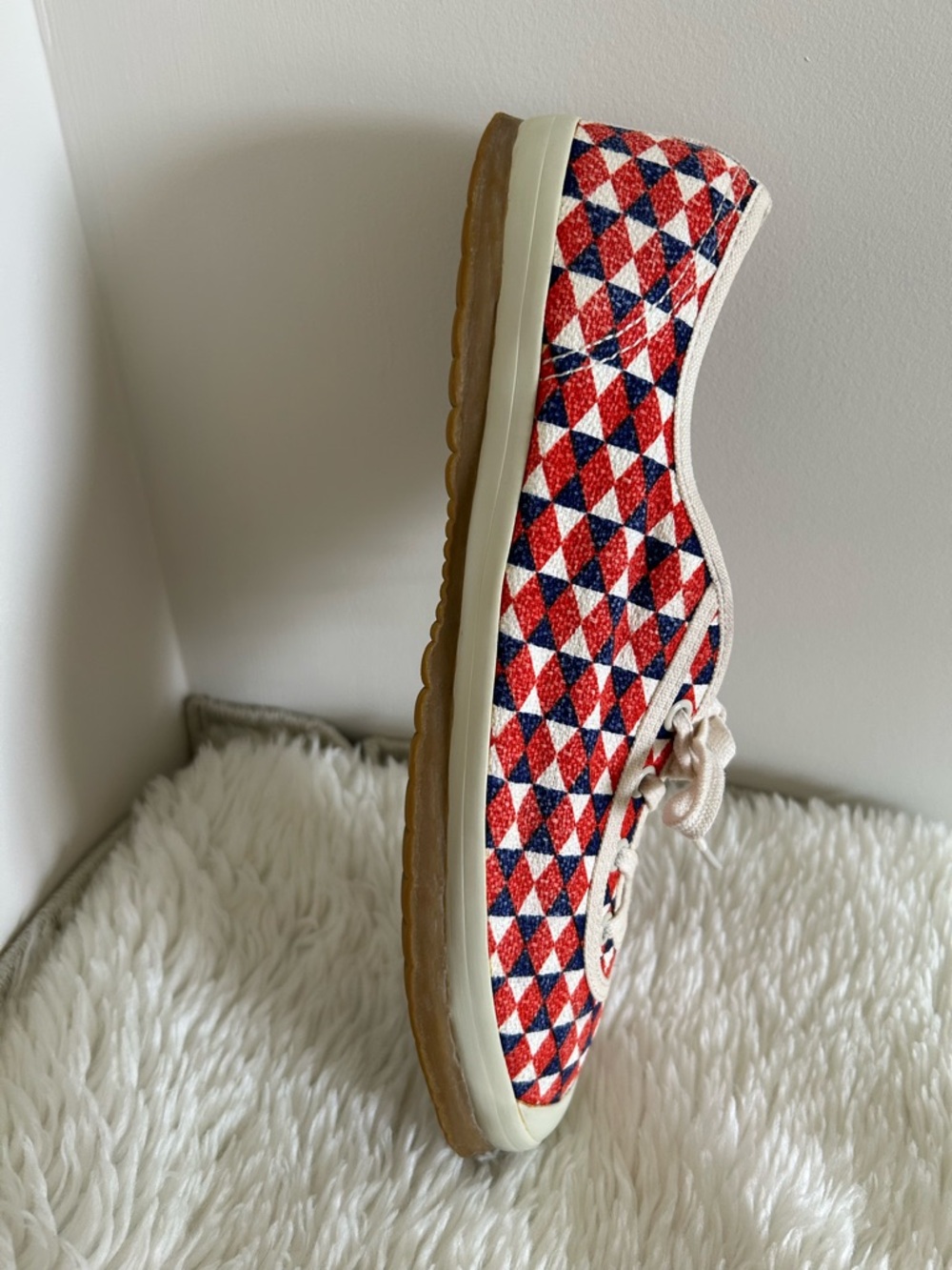 Tory Burch Sport Patterned Red & Blue Canvas Sneakers - Picture 5 of 14